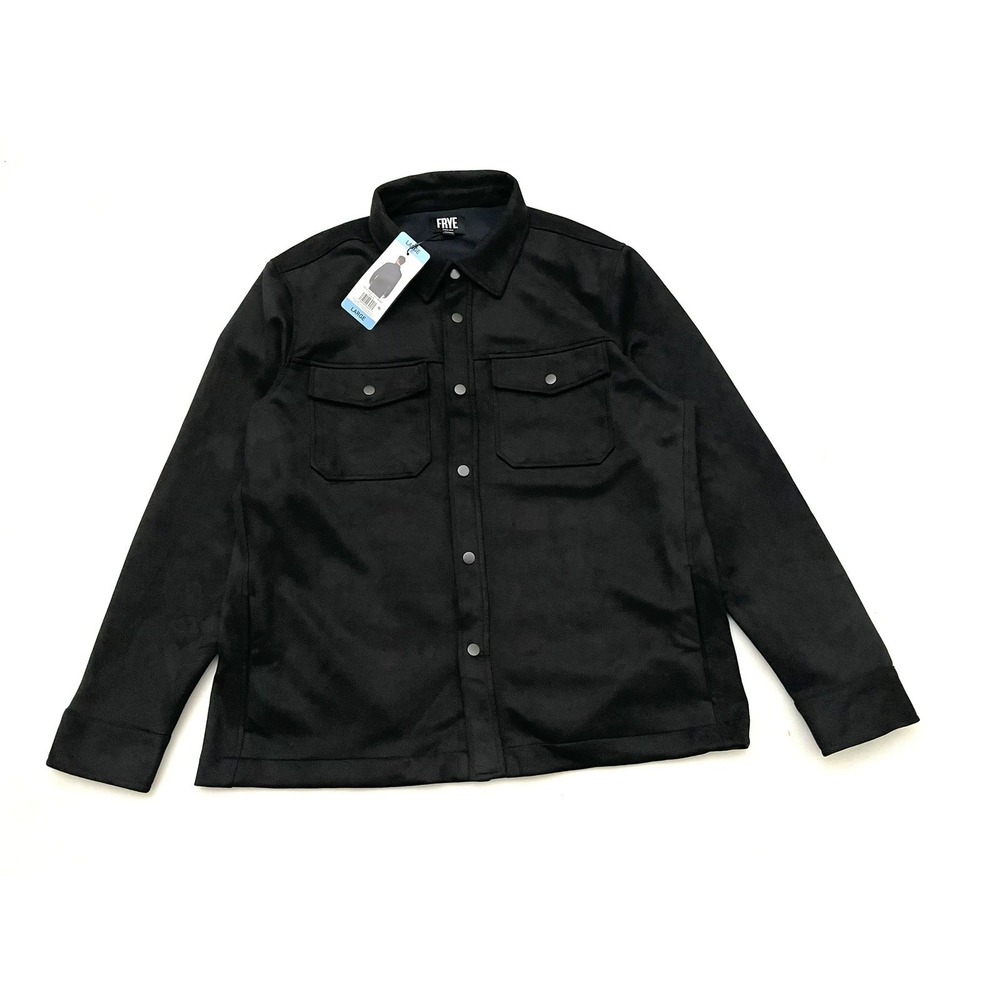 NEW Frye Faux Suede Shirt Jacket Large‎ Black Snap Pockets Long Sleeve NWT